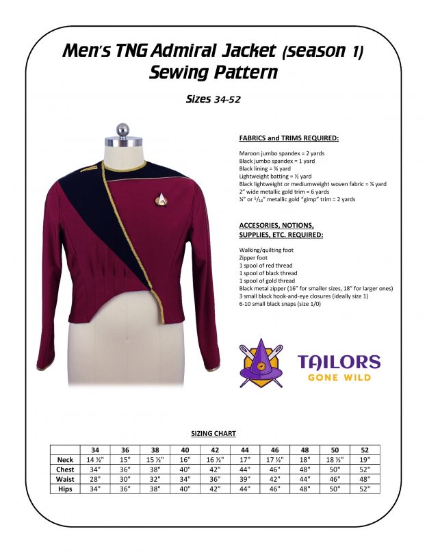 TNG Admiral Jacket (season 1) Sewing Pattern - Tailors Gone Wild