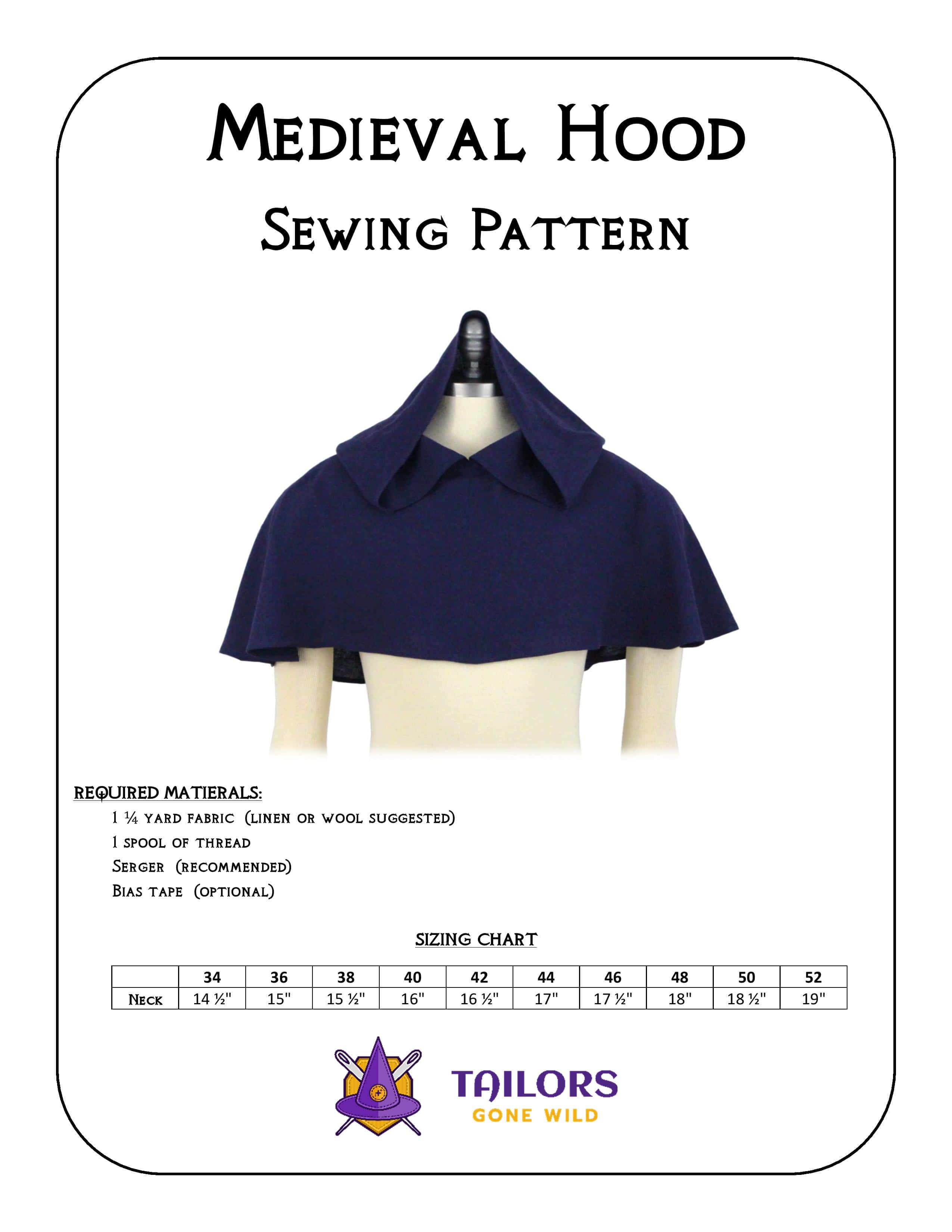 Medieval hood sewing pattern - Tailors Gone Wild